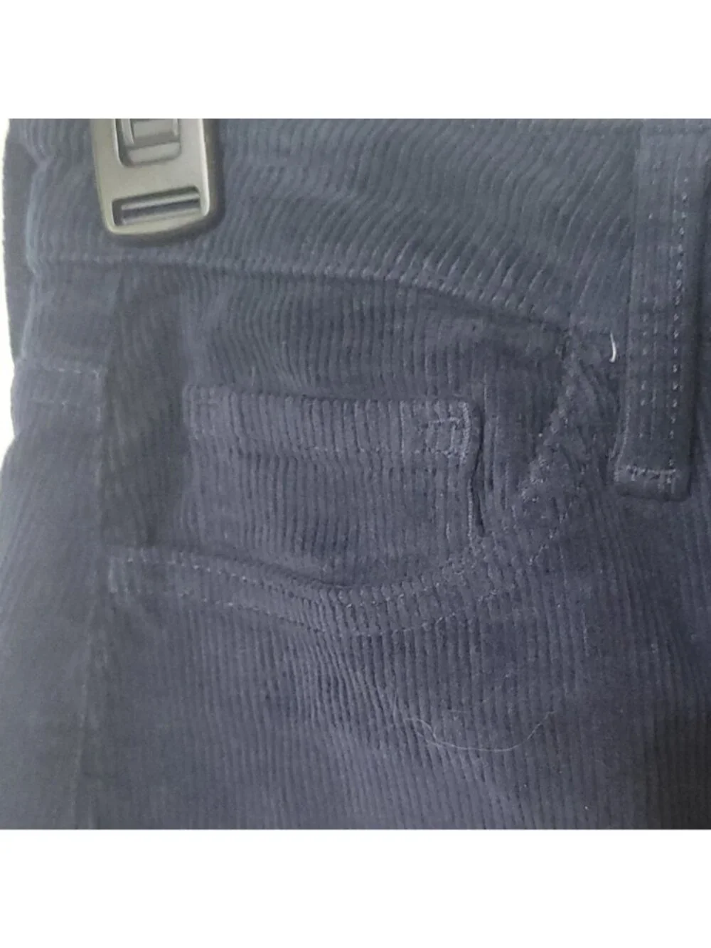 Corduroy Navy Blue Mini Skirt With Frayed Hem & Front Button Closure Size 5/27W - Picture 9 of 15